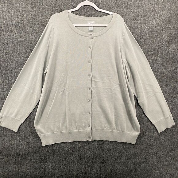 Only Necessities Cardigan Sweater Womens 2X Gray Button Up Granny Core Preppy - Picture 1 of 8